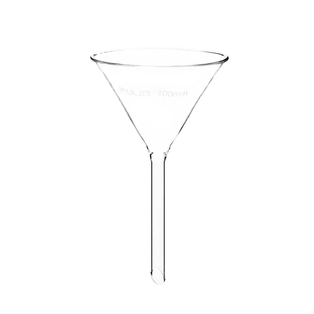 ULAB Scientific 100mm Glass Funnels, Short Stem Diameter 13mm, 3.3 Borosilicate Glass, Heavy Wall, Pack of 2, UGF1010