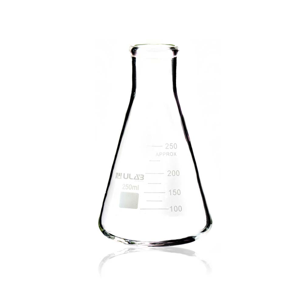 ULAB Scientific Narrow-Mouth Glass Erlenmeyer Flask Set, 8.5oz 250ml, 3.3 Borosilicate with Printed Graduation, Pack of 4, UEF1024