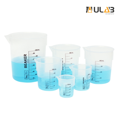 ULAB Scientific Stackable Graduated Plastic Beaker Set, 6 Sizes 50ml 100ml 250ml 400ml 500ml 1000ml, with Easy-to-Read Printings in Black, UBP1002