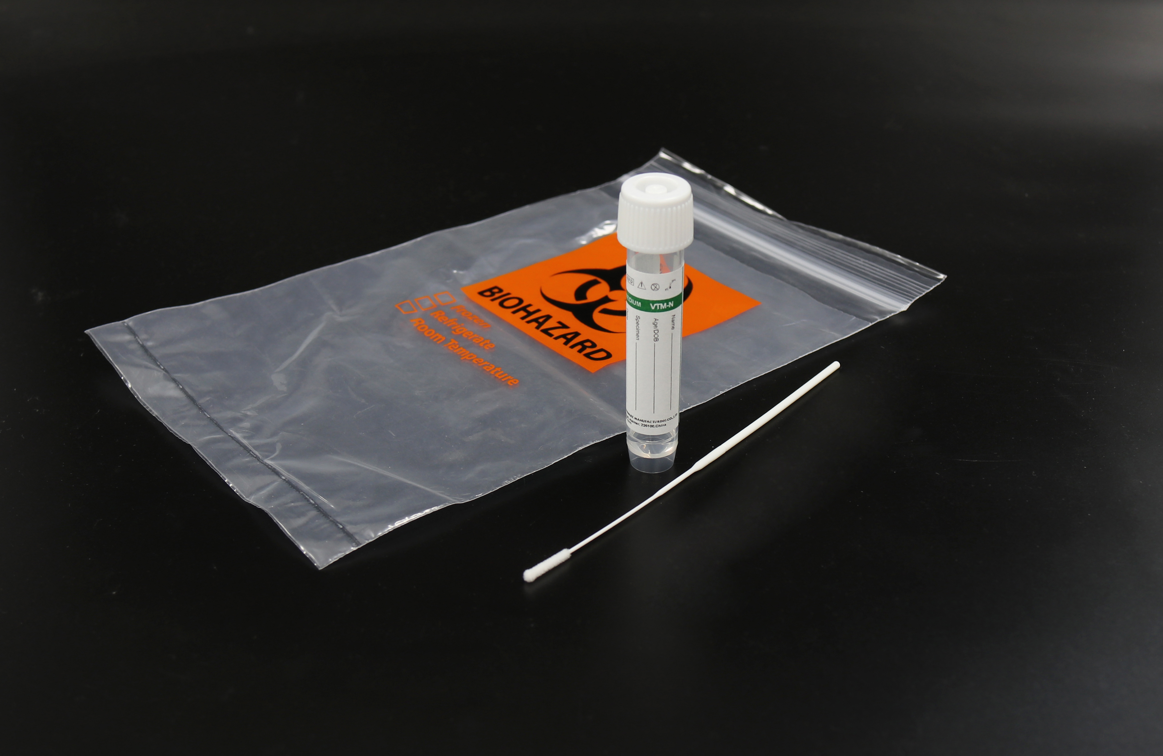 FDA Registered Virus collection set,10ml tube with 3ml VTM medium，one flocked sterial swab(for both Oral and nasal sampling)，one biohazard specimen bag