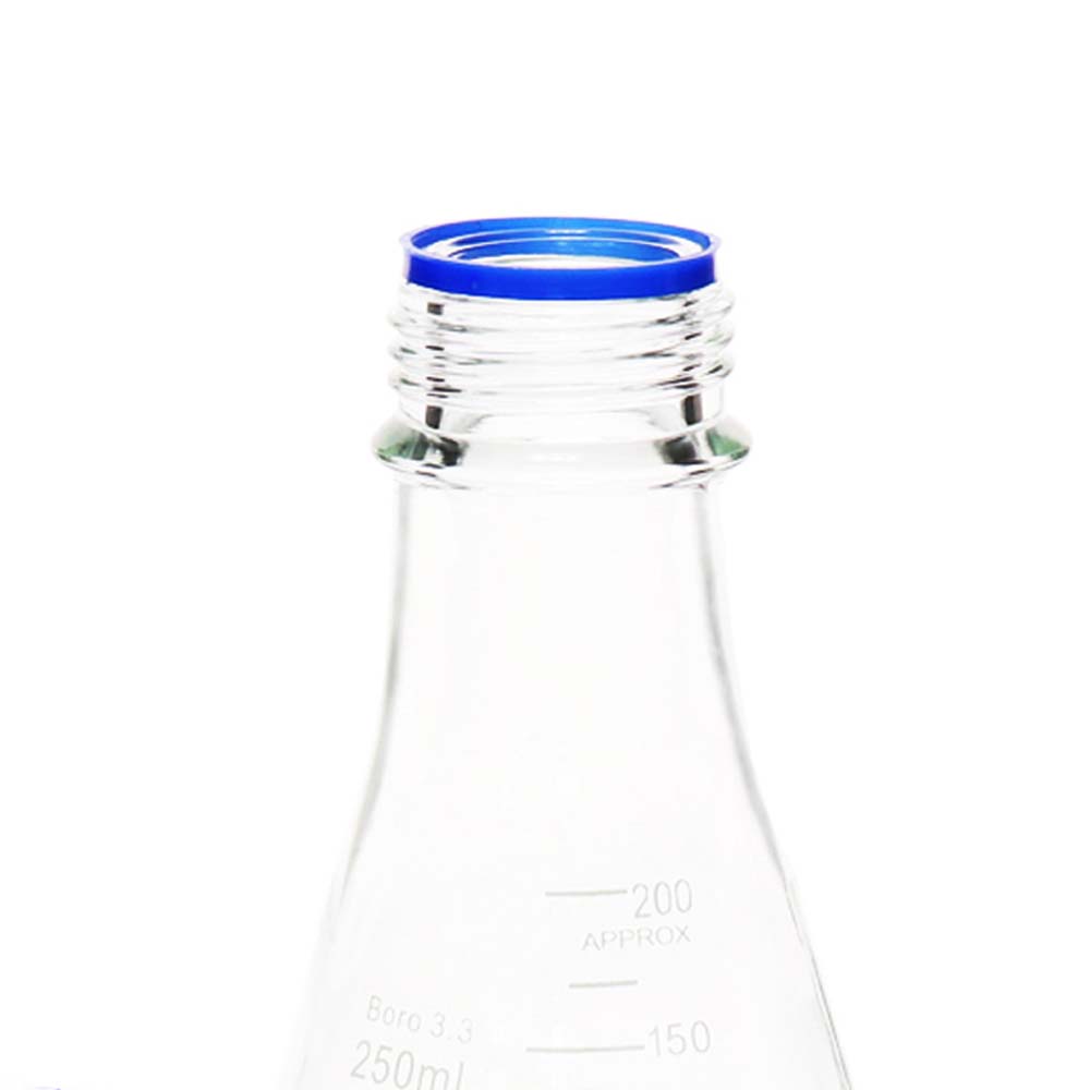 ULAB Scientific Erlenmeyer Flask with Blue Screw Cap, 8.5oz 250ml, 3.3 Borosilicate with Printed Graduation, Pack of 2, UEF1019