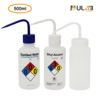 ULAB Scientific Wash Bottle Set, 1 of Each for Self-Venting Safety Wash Bottles of Distilled Water and Ethyl Alcohol, Vol.500ml, LDPE Material, 1pc of General Wide-Mouth wash Bottle, LDPE Material
