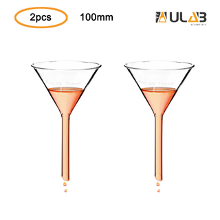 ULAB Scientific 100mm Glass Funnels, Short Stem Diameter 13mm, 3.3 Borosilicate Glass, Heavy Wall, Pack of 2, UGF1010