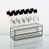 ULAB Test Tubes and Stainless Steel Tube Rack Set, 12pcs of Vol.30ml Tubes with Black Caps, Stainless Steel Tube Rack, 12 Holes, UTR1014
