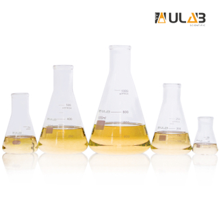 ULAB Scientific Glass Erlenmeyer Flask Set, 5 Sizes 50ml 150ml 250ml 500ml 1000ml, 3.3 Boro with Printed Graduation, UEF1002